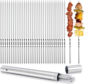 Metal Skewers for Grilling, 50 Pack 14.8" Kabob Skewers, Flat BBQ Barbecue Skewer (Color: Silver)